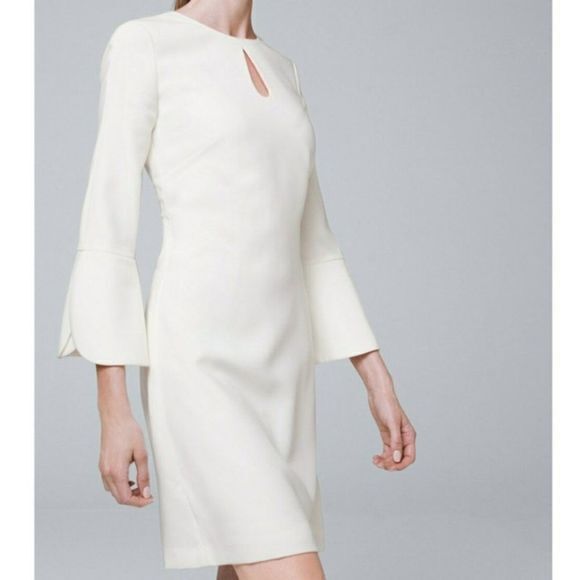 NEW WHBM PETAL-SLEEVE SHIFT DRESS IVORY KEYHOLE LINED WOMENS SIZE 10 $175 - Picture 7 of 9